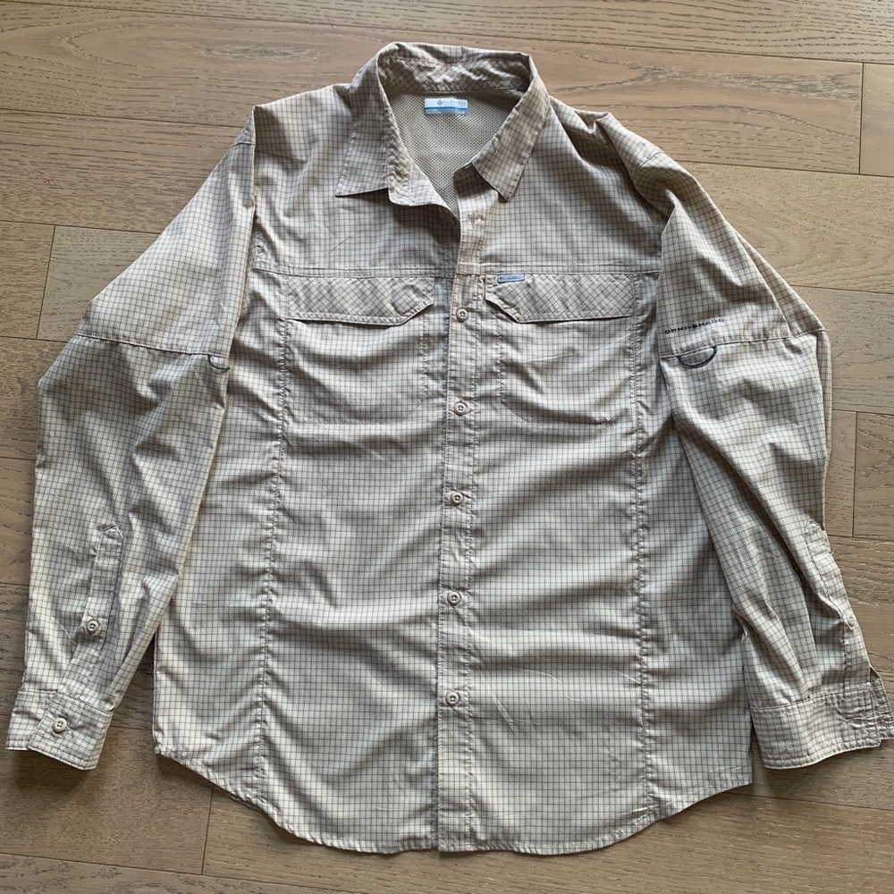 Columbia Men's Tan Checkered Button Down Shirt